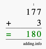 Calculate 177 + 3 using long addition