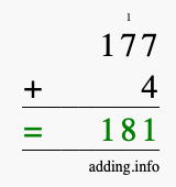 Calculate 177 + 4 using long addition