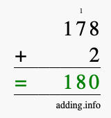 Calculate 178 + 2 using long addition