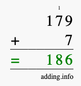 Calculate 179 + 7 using long addition