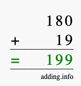Calculate 180 + 19 using long addition