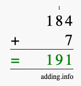 Calculate 184 plus 7 using long addition Calculate 184 + 7 using long addition