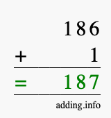 Calculate 186 + 1 using long addition