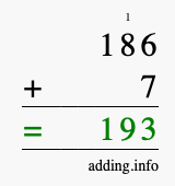 Calculate 186 + 7 using long addition