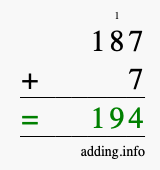 Calculate 187 plus 7 using long addition Calculate 187 + 7 using long addition