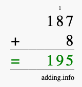Calculate 187 + 8 using long addition
