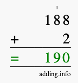 Calculate 188 + 2 using long addition