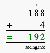 Calculate 188 + 4 using long addition