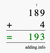 Calculate 189 + 4 using long addition