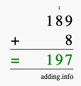 Calculate 189 plus 8 using long addition Calculate 189 + 8 using long addition