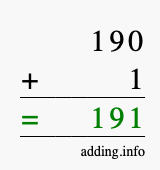 Calculate 190 + 1 using long addition