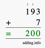 Calculate 193 plus 7 using long addition Calculate 193 + 7 using long addition