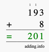 Calculate 193 plus 8 using long addition Calculate 193 + 8 using long addition