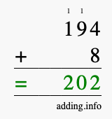 Calculate 194 plus 8 using long addition Calculate 194 + 8 using long addition