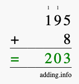 Calculate 195 plus 8 using long addition Calculate 195 + 8 using long addition