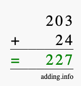 Calculate 203 + 24 using long addition