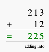 Calculate 213 + 12 using long addition