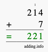 Calculate 214 + 7 using long addition