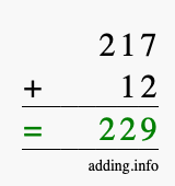 Calculate 217 + 12 using long addition