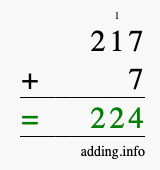 Calculate 217 + 7 using long addition