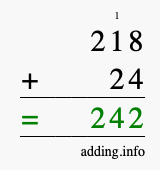 Calculate 218 + 24 using long addition