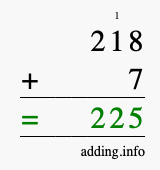 Calculate 218 + 7 using long addition