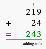 Calculate 219 + 24 using long addition