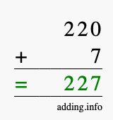 Calculate 220 + 7 using long addition