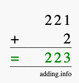 Calculate 221 + 2 using long addition