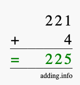 Calculate 221 + 4 using long addition