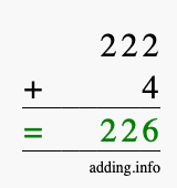 Calculate 222 + 4 using long addition
