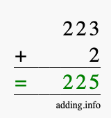 Calculate 223 + 2 using long addition