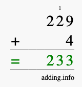 Calculate 229 + 4 using long addition