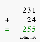 Calculate 231 + 24 using long addition
