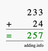 Calculate 233 + 24 using long addition