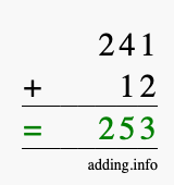Calculate 241 + 12 using long addition