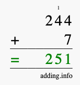 Calculate 244 + 7 using long addition