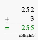 Calculate 252 + 3 using long addition