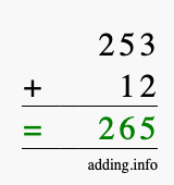 Calculate 253 + 12 using long addition