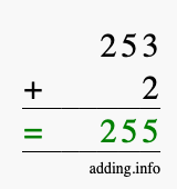 Calculate 253 + 2 using long addition