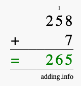Calculate 258 plus 7 using long addition Calculate 258 + 7 using long addition