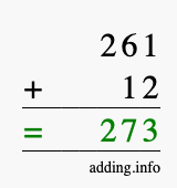 Calculate 261 + 12 using long addition