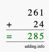 Calculate 261 + 24 using long addition