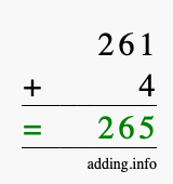 Calculate 261 + 4 using long addition