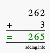 Calculate 262 + 3 using long addition