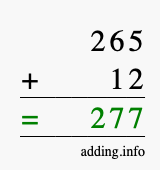 Calculate 265 + 12 using long addition