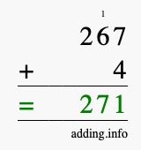 Calculate 267 + 4 using long addition