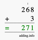 Calculate 268 + 3 using long addition