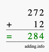 Calculate 272 + 12 using long addition