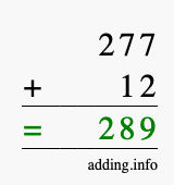 Calculate 277 + 12 using long addition